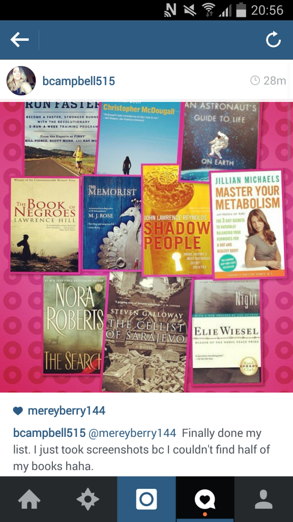 Brittany sent her books via instagram - cool list from a personal trainer!