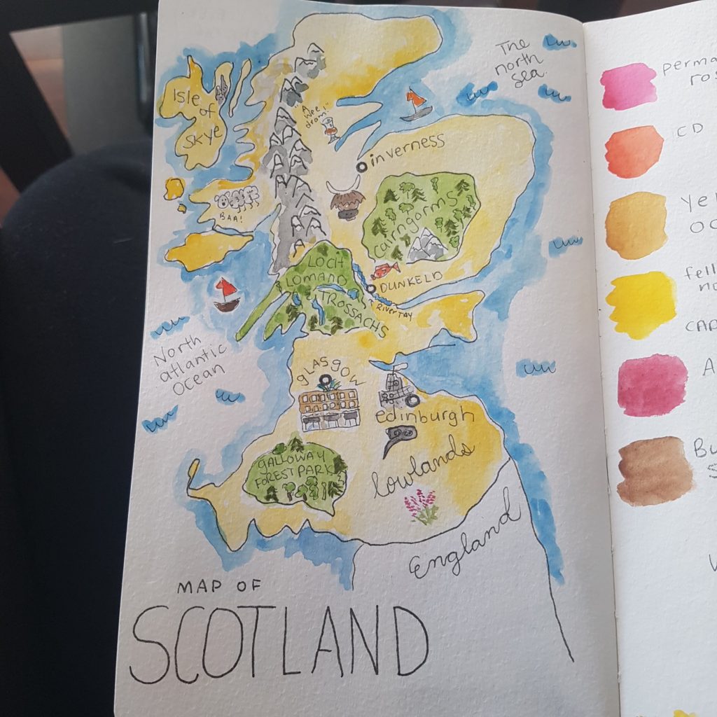 Watercolour Map of Scotland