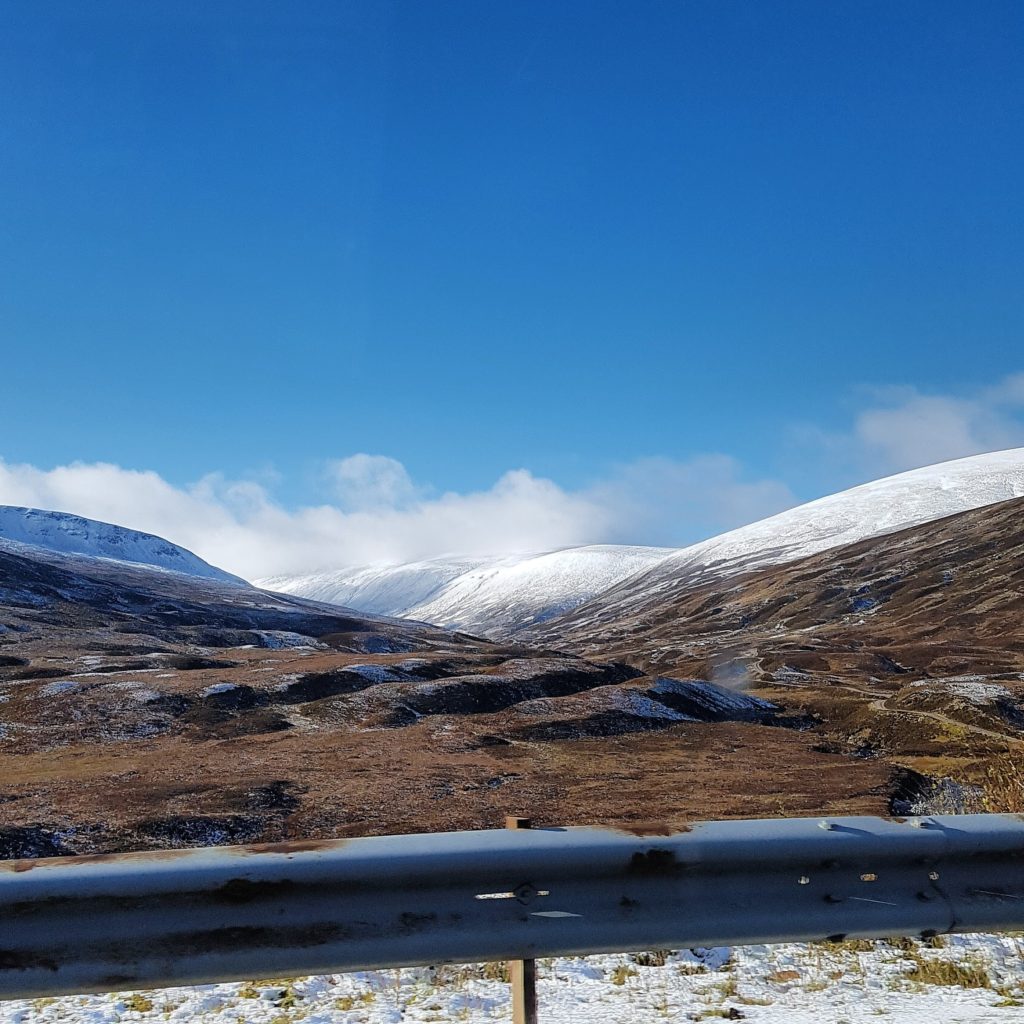 Tundra-like landscape driving through the Cairngorms