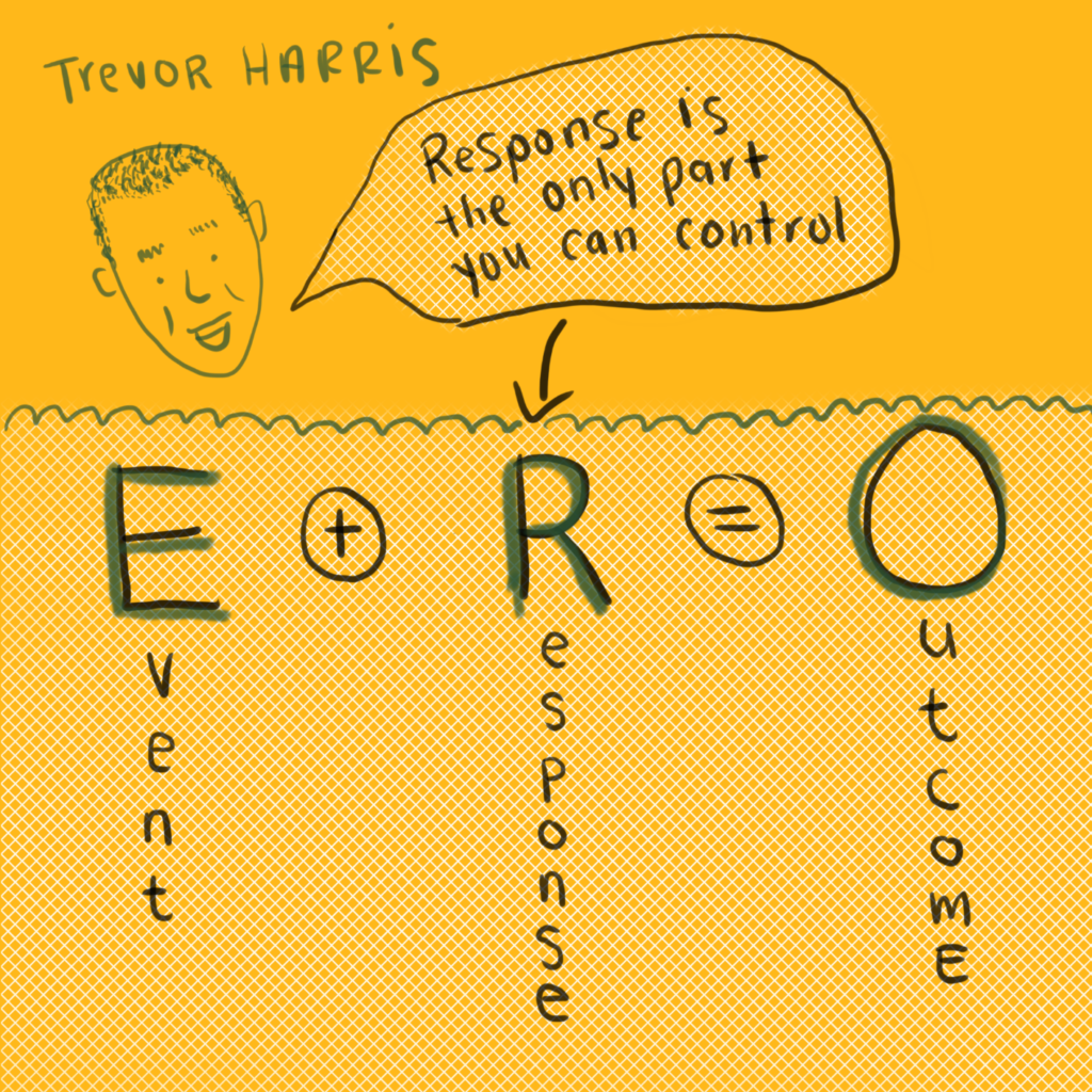 Trevor Harris shares the idea of E (event) + R (response) = O (outcome) and that response is the only part you can control.