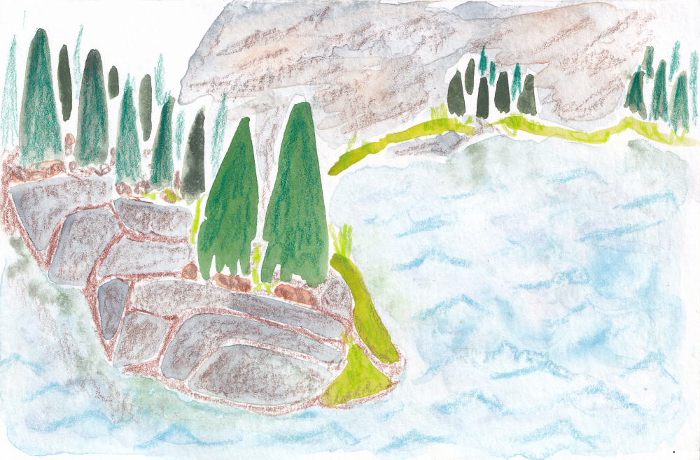 Watercolour of our Baker Lake Fishing Spot.