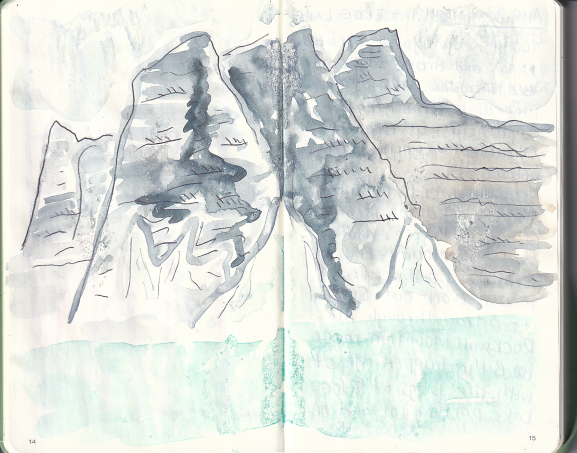 Watercolour painting of the View of the Rockwall at Floe Lake